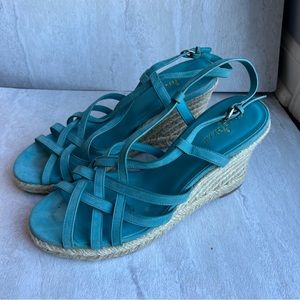 Cole Haan Teal Strappy Espadrille Wedge Sandals 8.5B